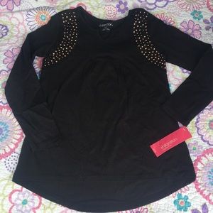 Girls black tunic shirt with rose gold grommets.